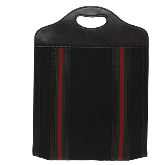 GUCCI GG CANVAS WEB SHERRY LINE TOTE PREOWNED Black/Red/Green - Picture 1 of 15